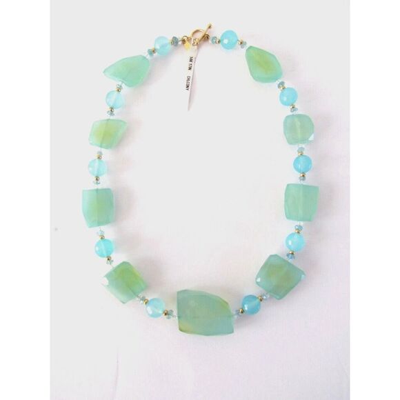 ZOE B. Necklace 14k Gold Natural Aqua Chalcedony Stones Statement Peice WOW! - Picture 1 of 16